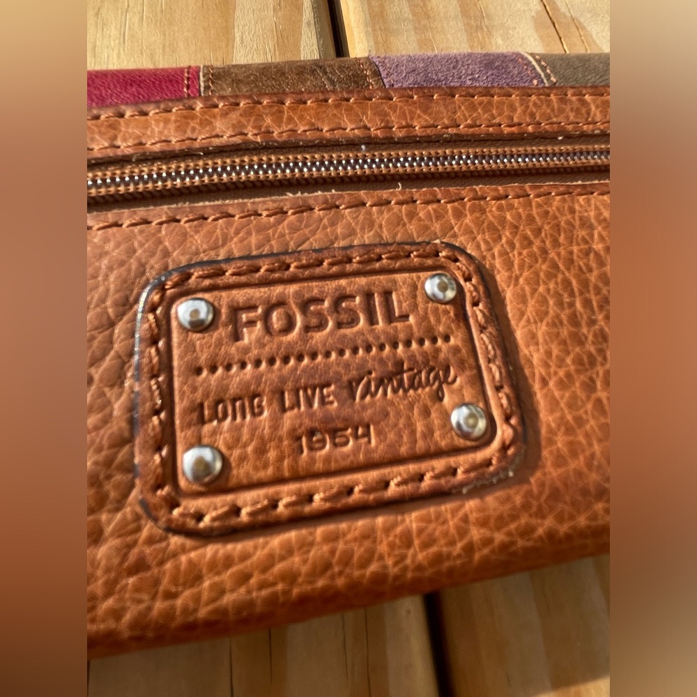 Fossil Leather Wallet Brown Multi Color Stripe Vi… - image 4